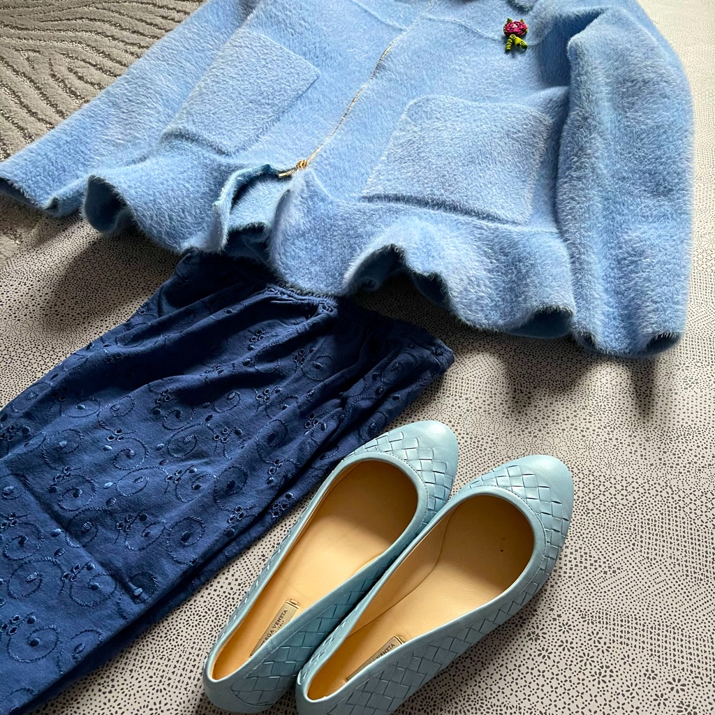 Dusty Blue Bottega Veneta Leather Flat